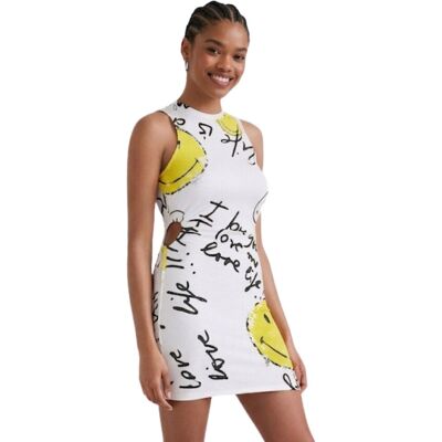 Sukienka damska Desigual Paris smiley biała mini bez rękawów-L Sukienka damska Desigual Paris smiley biała mini bez rękawów-L