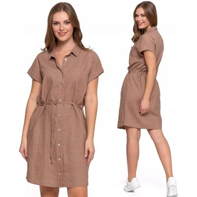 Sukienka Damska Lniana Szmizjerka Rozpinana Stylowa Przed Kolano 2XL MORAJ Sukienka Damska Lniana Szmizjerka Rozpinana Stylowa Przed Kolano 2XL MORAJ