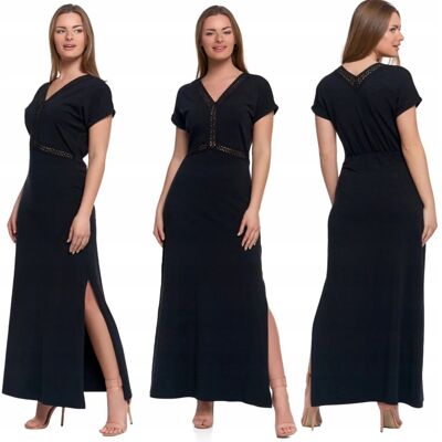 Sukienka Damska Maxi Elegancka Dekolt W Serek Rozcięcie Koronka Moraj L Black Sukienka Damska Maxi Elegancka Dekolt W Serek Rozcięcie Koronka Moraj L Black