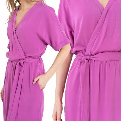 SUKIENKA DAMSKA MIDI WISKOZOWA KOPERTOWY DEKOLT ROZCIĘCIE MORAJ XL PINK SUKIENKA DAMSKA MIDI WISKOZOWA KOPERTOWY DEKOLT ROZCIĘCIE MORAJ XL PINK