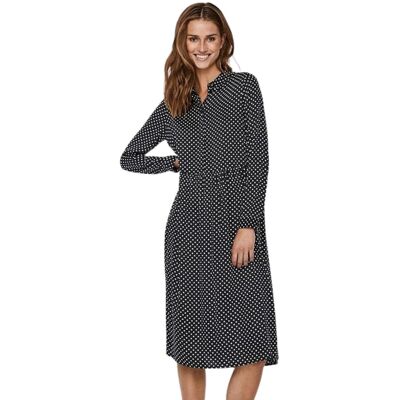 Sukienka damska Vero Moda Fia Ls Calf koszulowa czarna w groszki-S Sukienka damska Vero Moda Fia Ls Calf koszulowa czarna w groszki-S