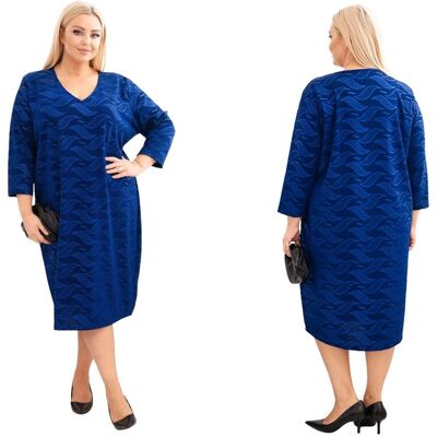 Kesi Sukienka damska z żorżety Plus Size z dekoltem V chabrowa Kesi Sukienka damska z żorżety Plus Size z dekoltem V chabrowa