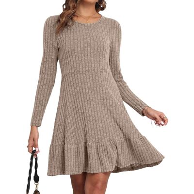 Inny producent Sukienka Dzianinowa A-line Casual Elegancka Elastyczna Ciepła Beżowa XL Inny producent Sukienka Dzianinowa A-line Casual Elegancka Elastyczna Ciepła Beżowa XL