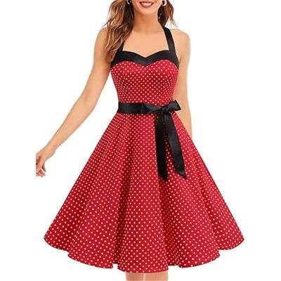 Inny producent Sukienka Koktajlowa Vintage Rozkloszowana Letnia Czerwona w Groszki 2XL Inny producent Sukienka Koktajlowa Vintage Rozkloszowana Letnia Czerwona w Groszki 2XL