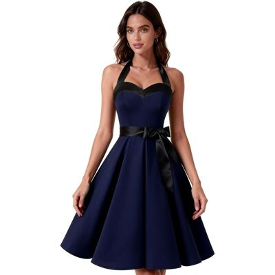 Inny producent Sukienka Koktajlowa Wizytowa Vintage Elegancka Granatowa Plus Size 3XL Inny producent Sukienka Koktajlowa Wizytowa Vintage Elegancka Granatowa Plus Size 3XL