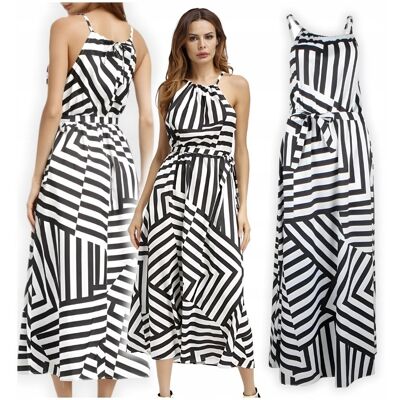 Inny producent Sukienka Letnia Maxi, Czarno-Biała W Paski, Boho Plus Size, Rozmiar M Inny producent Sukienka Letnia Maxi, Czarno-Biała W Paski, Boho Plus Size, Rozmiar M