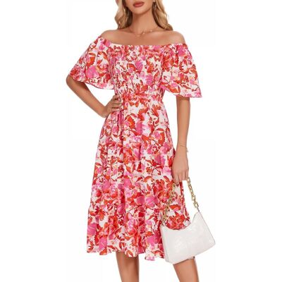 Inny producent Sukienka Letnia Midi Boho Lekka na Lato Zwiewna Kwiatowa Czerwona 3XL Inny producent Sukienka Letnia Midi Boho Lekka na Lato Zwiewna Kwiatowa Czerwona 3XL