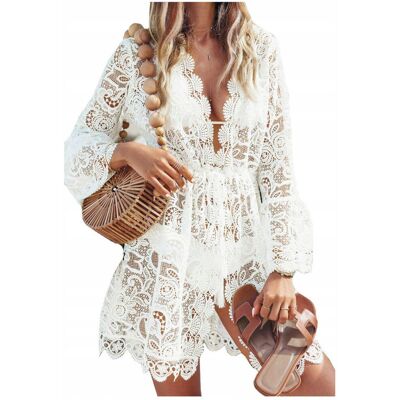 Luvu Sukienka plażowa koronkowa biała boho - XXXL Luvu Sukienka plażowa koronkowa biała boho - XXXL