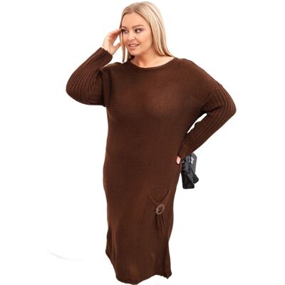 Kesi Sukienka swetrowa damska Plus Size z moherem oversize z kieszenią czekoladowa Kesi Sukienka swetrowa damska Plus Size z moherem oversize z kieszenią czekoladowa