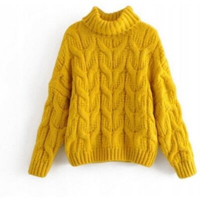 Inny producent Sweter Ciepły Miły Gruby Pleciony Z Golf-Em Żółty Inny producent Sweter Ciepły Miły Gruby Pleciony Z Golf-Em Żółty