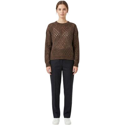 Sweter damski Artlove Jody brązowy ażurowy z wełną-M Sweter damski Artlove Jody brązowy ażurowy z wełną-M