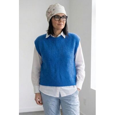 PINK BOX Sweter damski bez rękawów moher niebieski miękki Italy Uni PINK BOX Sweter damski bez rękawów moher niebieski miękki Italy Uni