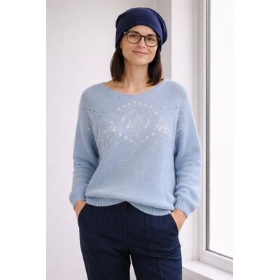 PINK BOX Sweter damski błękitny ze srebrną nitką moher Italy oversize miękki PINK BOX Sweter damski błękitny ze srebrną nitką moher Italy oversize miękki