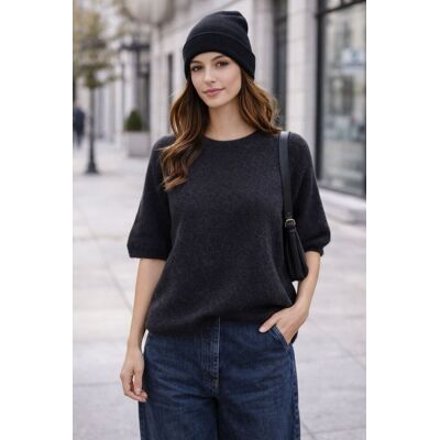 PINK BOX Sweter damski czarny oversize krótki rękaw miękki włoski Uni PINK BOX Sweter damski czarny oversize krótki rękaw miękki włoski Uni