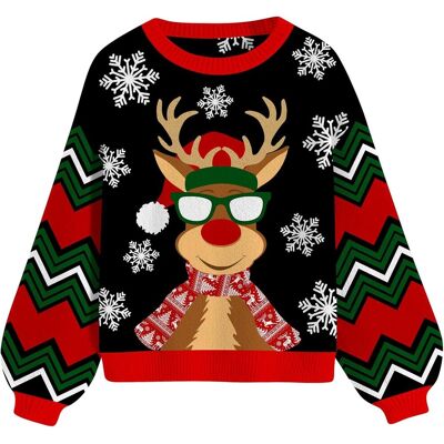 Inny producent Sweter Damski Czerwono-Czarny Świąteczny Dzianinowy Wzór Renifer Płatki M Inny producent Sweter Damski Czerwono-Czarny Świąteczny Dzianinowy Wzór Renifer Płatki M