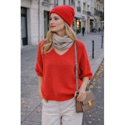 PINK BOX Sweter damski czerwony miękki Krótki Rękaw Uniwersalny PINK BOX Sweter damski czerwony miękki Krótki Rękaw Uniwersalny