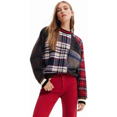 Sweter damski Desigual Bourboung wełniany w kratkę-XS Sweter damski Desigual Bourboung wełniany w kratkę-XS
