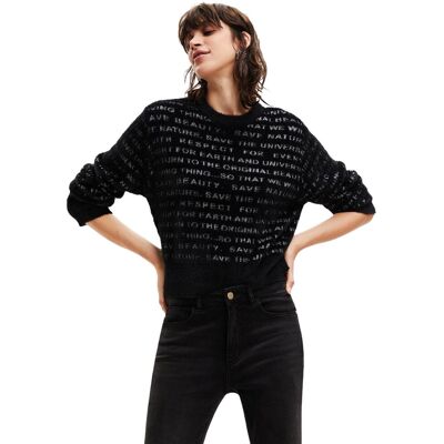 Sweter damski Desigual Wonder klasyczny z napisami czarny-XL Sweter damski Desigual Wonder klasyczny z napisami czarny-XL