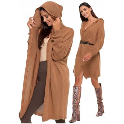 Sweter Damski Długi Kardigan z Kapturem Elegancki Ciepły Luźny Fason MORAJ Sweter Damski Długi Kardigan z Kapturem Elegancki Ciepły Luźny Fason MORAJ
