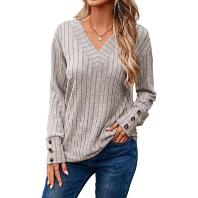 Inny producent Sweter Damski Dzianinowy V-Neck Długi Rękaw Wygodny Elegancki Beżowy S Inny producent Sweter Damski Dzianinowy V-Neck Długi Rękaw Wygodny Elegancki Beżowy S