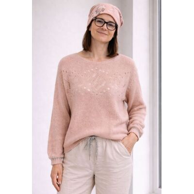 PINK BOX Sweter damski jasnoróżowy ze srebrną nitką moher Italy oversize miękki PINK BOX Sweter damski jasnoróżowy ze srebrną nitką moher Italy oversize miękki