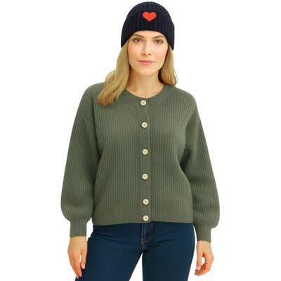 PINK BOX Sweter Damski Kardigan z Bufiastymi Rękawami Włoski Khaki L/XL PINK BOX Sweter Damski Kardigan z Bufiastymi Rękawami Włoski Khaki L/XL