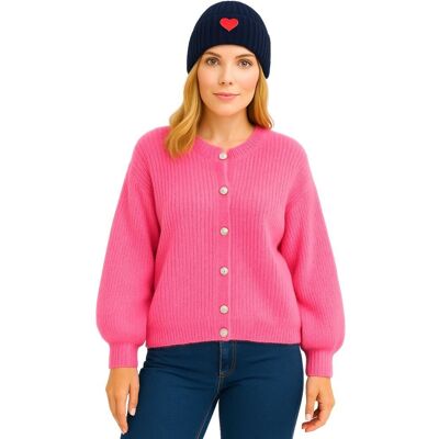 PINK BOX Sweter Damski Kardigan z Bufiastymi Rękawami Włoski Koral L/XL PINK BOX Sweter Damski Kardigan z Bufiastymi Rękawami Włoski Koral L/XL