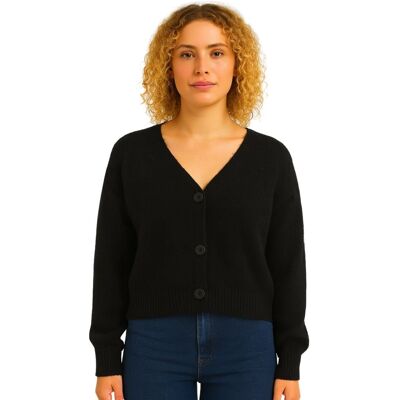 PINK BOX Sweter Damski Kardigan z Guzikami Włoski Czarny PINK BOX Sweter Damski Kardigan z Guzikami Włoski Czarny