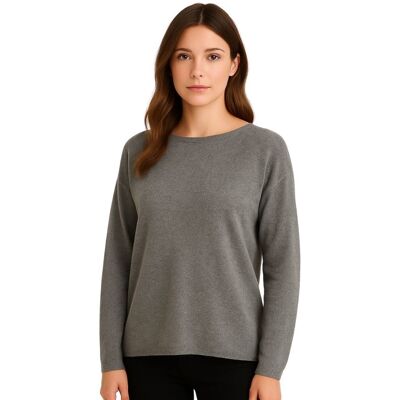 PINK BOX Sweter Damski Klasyczny Włoski Szary PINK BOX Sweter Damski Klasyczny Włoski Szary