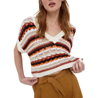 Sweter damski Liu Jo Desert Stripes z krótkim rękawem w paski-L Sweter damski Liu Jo Desert Stripes z krótkim rękawem w paski-L