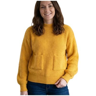 Sweter damski Naf Naf Zelia żółty z kieszeniami-S Sweter damski Naf Naf Zelia żółty z kieszeniami-S