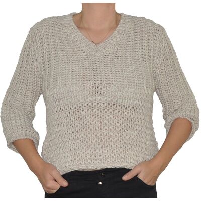 PINK BOX Sweter damski oversize grubo pleciony beżowy PINK BOX Sweter damski oversize grubo pleciony beżowy