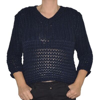 PINK BOX Sweter damski oversize grubo pleciony granatowy PINK BOX Sweter damski oversize grubo pleciony granatowy