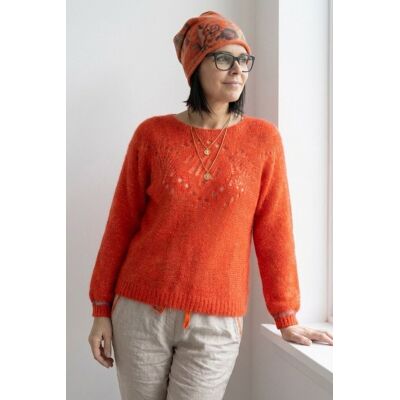 PINK BOX Sweter damski pomarańczowy ze srebrną nitką moher Italy oversize miękki PINK BOX Sweter damski pomarańczowy ze srebrną nitką moher Italy oversize miękki