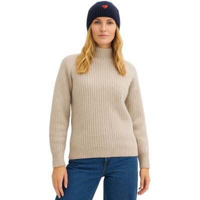PINK BOX Sweter Damski Raglanowy Półgolf Prążkowany Włoski Beżowy/Szary PINK BOX Sweter Damski Raglanowy Półgolf Prążkowany Włoski Beżowy/Szary