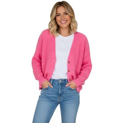 Inny producent Sweter damski Rodier kardigan rozpinany różowy z dodatkiem wełny-L Inny producent Sweter damski Rodier kardigan rozpinany różowy z dodatkiem wełny-L