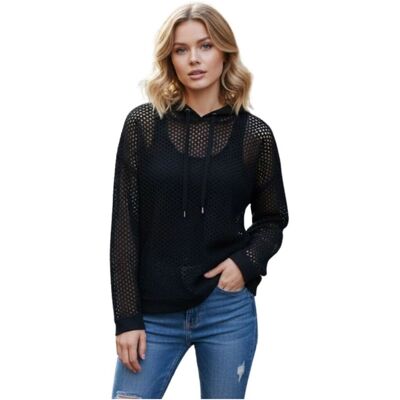 Inny producent Sweter damski Rodier wełniany ażurowy czarny -M Inny producent Sweter damski Rodier wełniany ażurowy czarny -M