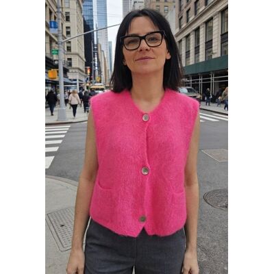 PINK BOX Sweter damski różowy bezrękawnik moher guziki One size PINK BOX Sweter damski różowy bezrękawnik moher guziki One size