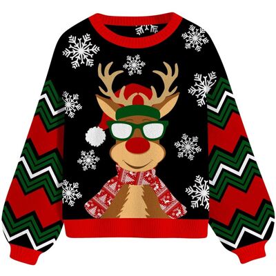 Inny producent Sweter Damski Świąteczny Dzianinowy Wzór Renifer Płatki Śniegu Czarny L Inny producent Sweter Damski Świąteczny Dzianinowy Wzór Renifer Płatki Śniegu Czarny L