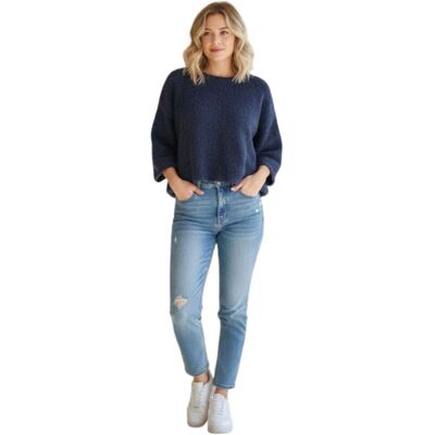 United Sweter damski Undercolors Of Benetton krótki granatowy miękki z wełną-M/L United Sweter damski Undercolors Of Benetton krótki granatowy miękki z wełną-M/L