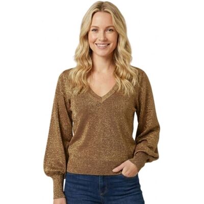 Sweter damski VilaViklano brązowy błyszczący z metaliczną nicią-XS Sweter damski VilaViklano brązowy błyszczący z metaliczną nicią-XS