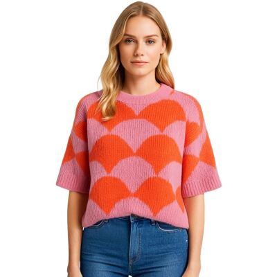 PINK BOX Sweter Damski w Geometryczny Wzór Włoski Różowo-Pomarańczowy PINK BOX Sweter Damski w Geometryczny Wzór Włoski Różowo-Pomarańczowy