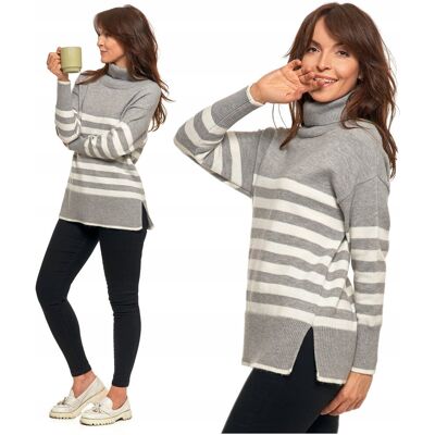SWETER DAMSKI w Paski Golf Luźny Wygodny Beżowy Stylowy na Jesień MORAJ L SWETER DAMSKI w Paski Golf Luźny Wygodny Beżowy Stylowy na Jesień MORAJ L