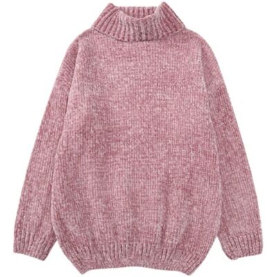 Sweter Damski Włochaty z Golfem : Kolor - Różowy Sweter Damski Włochaty z Golfem : Kolor - Różowy