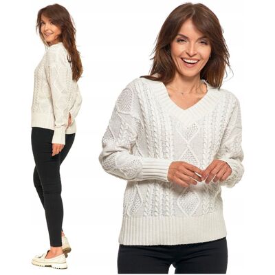 Sweter Damski Z Warkoczowym Splotem Modny Dekolt W Serek Moraj S/M Sweter Damski Z Warkoczowym Splotem Modny Dekolt W Serek Moraj S/M