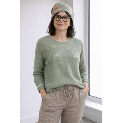 PINK BOX Sweter damski zielony ze srebrną nitką moher Italy oversize miękki PINK BOX Sweter damski zielony ze srebrną nitką moher Italy oversize miękki