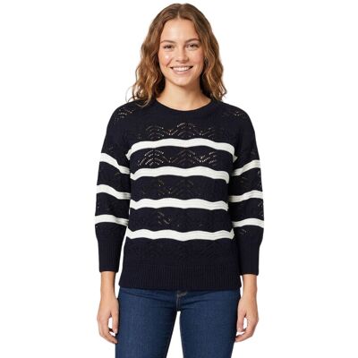 Sweter damskie Naf Naf Marina ażurowa w paski rękawe 3/4-XS Sweter damskie Naf Naf Marina ażurowa w paski rękawe 3/4-XS