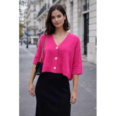 PINK BOX Sweter kardigan damski różowy Baby Alpaka 30% Włoski na guziki Uni PINK BOX Sweter kardigan damski różowy Baby Alpaka 30% Włoski na guziki Uni