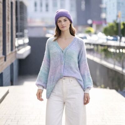 PINK BOX Sweter Kardigan Damski Włoski Miętowo-Fioletowy PINK BOX Sweter Kardigan Damski Włoski Miętowo-Fioletowy