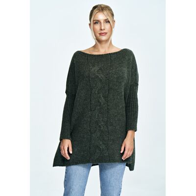 FIGL Sweter oversize w warkocze - ciemnooliwkowy M900 rozmiar Uniwersalny FIGL Sweter oversize w warkocze - ciemnooliwkowy M900 rozmiar Uniwersalny